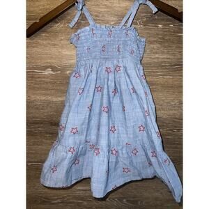 Cat & Jack Girl Stars Blue Denim Dress 2T 4th july Lined Smock Bodice